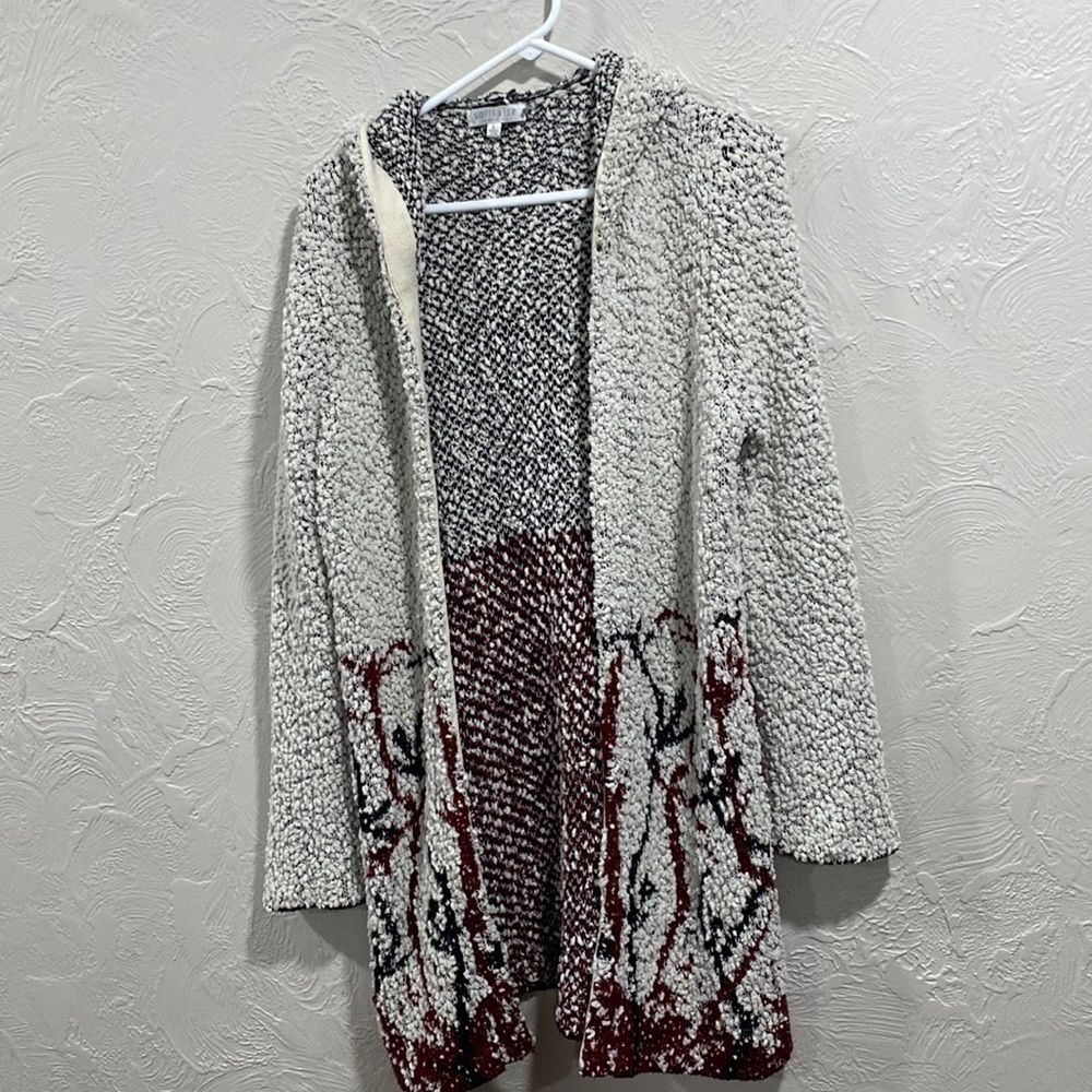 Solitaire boho chunky mid length hooded cardigan size large